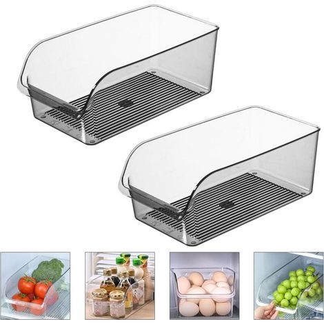 2 grands bacs légumes frigo, qualité alimentaire, transparents sans BPA.