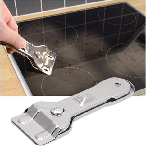 Grattoir à verre pour plaque de cuisson - Pour vitrocéramique, induction et halogène - Avec 5 lames de rechange - Nettoyeur de plaques et élimination des résidus