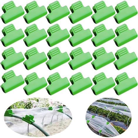 Lot de 24 pinces et cerceaux de serre pour tubes en PVC de 10-12mm, pinces pour film de serre, clips pour tiges de filet d'ombrage, anneaux de jardin pour couverture de rangées, support de (1/4)