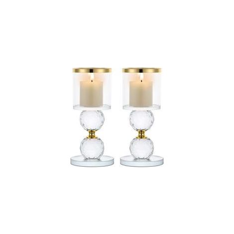 Or Support pour Bougies Piliers en Cristal, 2 Chandelier Bougeoir en Verre Transparent, Moderne Candélabre Photophore pour Table Deco Salon Noel Maison Cadeaux de Mariage (1/4)
