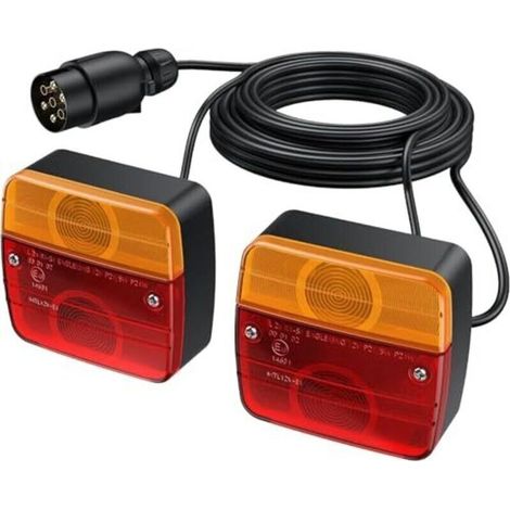 Lot de 2 Feu Remorque Arriere Kit de Montage de Feu Arrière de Remorque Connecteur Européen avec Câble Long 7,5 m et Connecteur 7 Broches E-mark pour La Circulation Routière