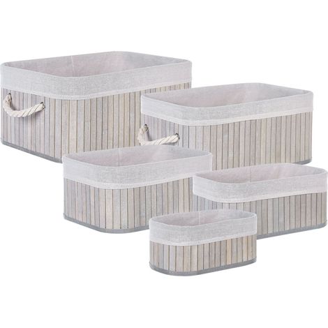 Aufbewahrungskorb 5er Set TALPE Bambusholz Grau (1/5)