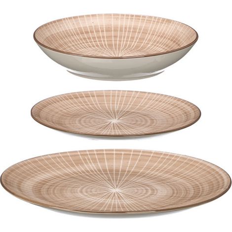 12-teiliges braunes Teller-Set mit geometrischem Muster (1/5)