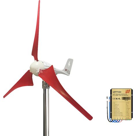 Générateur d'éolienne, configuration de pales flexible, design à haute efficacité, Rouge 35Lames, 600W, 12V (1/2)