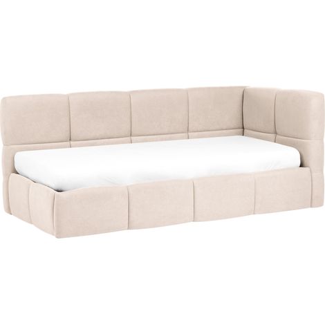 Right Hand Daybed Light Beige Fabric Upholstered Frame EU Single 3ft with Ottoman Storage L-Shaped JACOU (1/5)