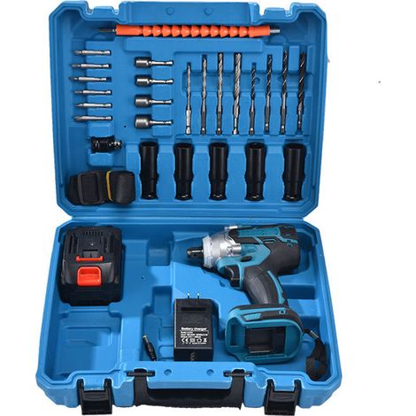 Clé à Choc sans Fil 21V Moteur Sans Balais Haut Couple Kit avec Batterie et Chargeur pour Démontage Auto (1/5)