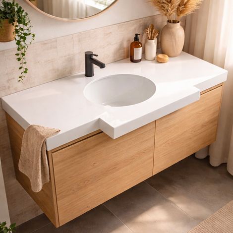 Lavabo da incasso YJ12250 con top in pietra sinterizzata e vasca in ceramica bianco lucido (1/5)