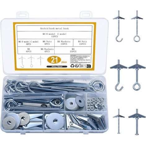 21 Sets M4 M6 Crochets de Plafond Cheville a Bascule, Crochets À Bascule Crochet de Fixation, Boulon Ailes Crochet Ressorts a Bascule Aile Boulons pour Plafond Plantes Mur Maison (1/5)