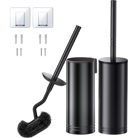 Ensemble de brosse WC en acier inoxydable : Brosse de toilette avec montage mural sans perçage, Brosse WC pour nettoyage en profondeur sous le rebord avec support séchage rapide (1/5)