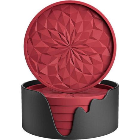 Dessous de verre en silicone rouge, dimensions 10100,65 cm, lot de 6 avec base pour verres à boissons et à vin. (1/5)