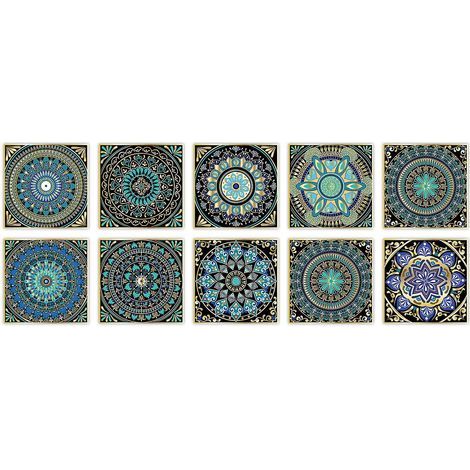 2020cm 10 pezzi Piastrelle Mandala Fiore Autoadesive Adesivo da Parete Impermeabile Resistente all'Acqua e all'Olio Decorazione Parete Cucina Soggiorno Stile Europeo Cristallo Ti (1/5)
