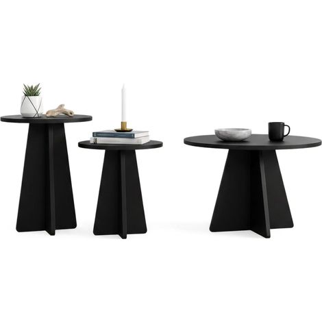 Couch-Tisch Cargeghe, Runde Form, Tischplatte aus edlem Holz, Farbe Schwarz, 60x60x40h cm, Schwarz