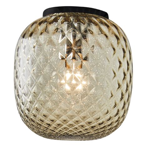 Plafonnier Oban Noir avec Ballon en Verre Soufflé à la Bouche Effet Bronze - Plafonnier E27 75W - Groupe Rossini (1/5)