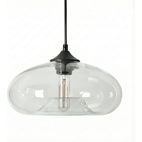 Suspension Luminaire Industriel Vintage avec Abat-Jour en Verre Soufflé 28cm - Lampe Suspendue Plafond E27 pour Cuisine, Salon & Salle à Manger (Clair) (1/5)