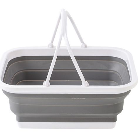Seau pliant rectangulaire avec poignée de transport, fût pliable compact 38x28 cm, bol d'eau peu encombrant pour le camping, la pêche et la maison, blanc-gris (1/5)