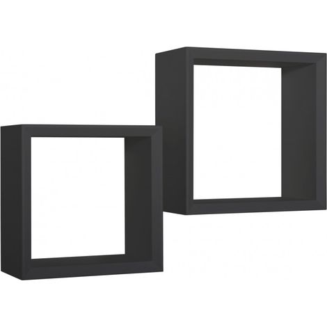 Juego de 2 de pared, cubos decorativos, estantes cúbicos, cubos de almacenamiento, negros, 35x35 cm p15,5 cm y 30x30 cm p15,5 cm - Ginevra (1/3)