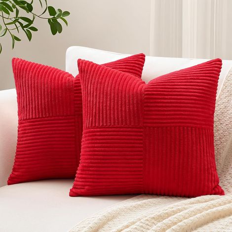 Lot de 2 Housse de Coussin 40x40 cm, Velours Côtelé Rayé, Fermeture Éclair Cachée, Décoration Salon Chambre