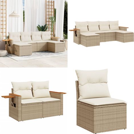 6-tlg. Garten-Sofagarnitur mit Kissen Beige Poly Rattan - Gartenmöbel - Outdoor Möbel - Rattan Gartenmöbel - Lounge Set - Gartenlounge - Home & Living (1/5)