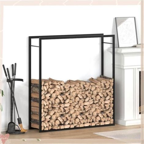 350310 Portant de bois de chauffage Noir mat 110x28x116 cm Acier (1/5)
