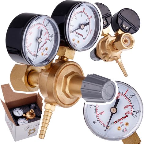 Reductor de presión para soldadura de CO2 y argón con doble manómetro para bombonas de gas. (1/5)