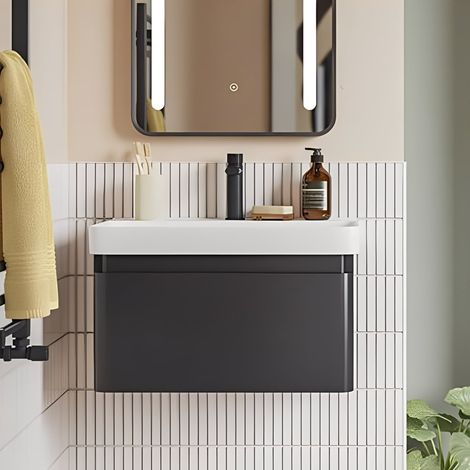 Signature Celeste Wall Hung 1-Drawer Vanity Unit with Basin 500mm Wide - Matt Black