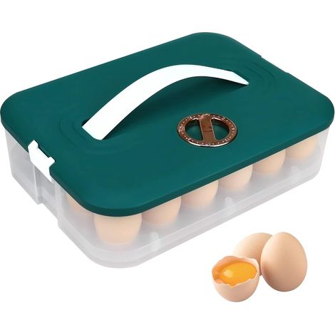 Boîte de rangement pour œufs avec couvercle Réfrigérateur à 24 compartiments empilable avec poignée Plateau à œufs de grande capacité Tiroir suspendu (1/2)