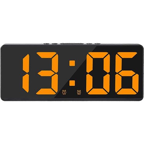 Réveil électronique numérique, interface USB, avec fonction snooze, 2 alarmes, grand écran, luminosité réglable, convient aux chambres, aux voyages, aux bureaux et aux chambres d'enfants, orange. (1/5)