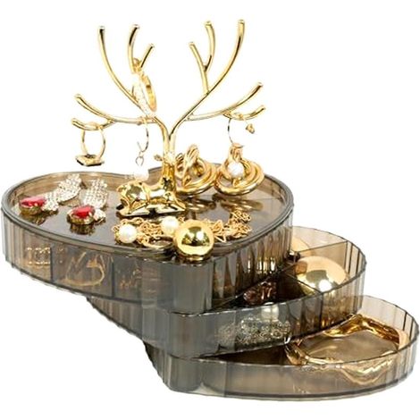 Boîtes à bijoux et organisateurs, coffret à bijoux rotatif à 3 niveaux, longs bois pour bagues, rangement pour bijoux (1/5)