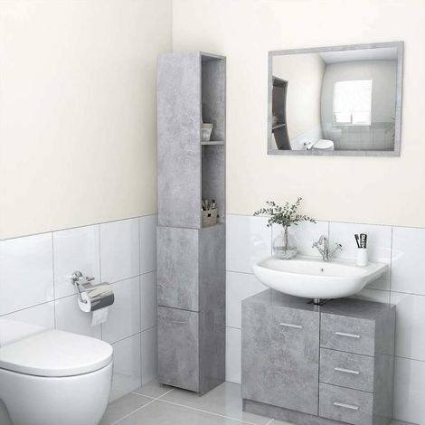 Armoire de salle de bain - Meuble de rangement Gris béton 25x25x170 cm Aggloméré BV461775 - BonneVie (1/5)