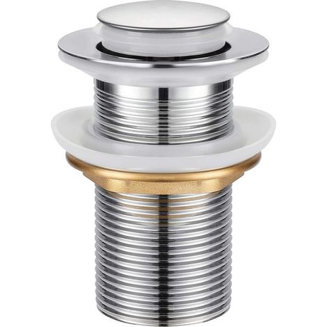 Bonde de Lavabo,Universel Bonde Pop-up sans Trop-plein Bonde de Vidage Automatique avec Bouchon de Vidange sans Tirette à Clapet Push Open en Inox Chromée pour Lavabo Salle de Bain (1/5)