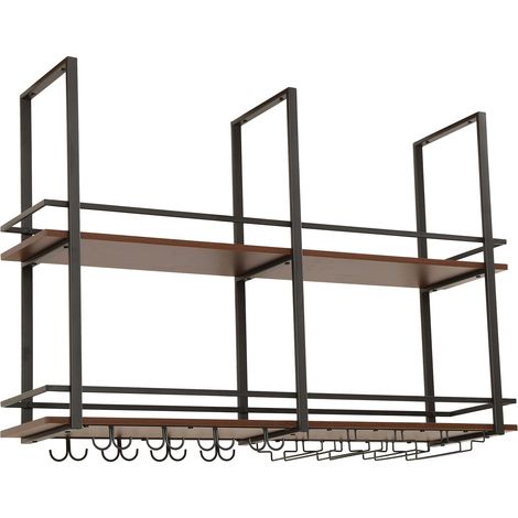 Portabottiglie sospeso in metallo 120 x 30 x 85 cm nero effetto noce 030009192