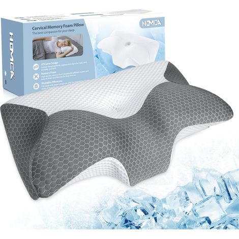 Ergonomisches Nackenstützkissen aus Memory-Schaum mit kühlendem und atmungsaktivem Kissenbezug, orthopädisches Kissen für Seiten-, Rücken- und Bauchschläfer, 60 x 35 x 8/12 cm (1/5)