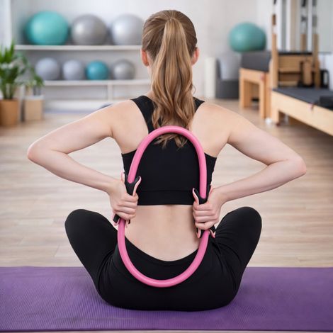 Anneau Yoga/Pilates 32 cm – Résistance 15kg – Poignées EVA – Fibre de Verre/Caoutchouc – Muscles Profonds - Couleurs Aléatoires