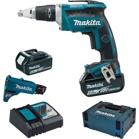 18V Li-Ion 5Ah 5x25-55mm MAKITA Automatischer Schrauber - 2 Akkus 1 Ladegerät - im Koffer - DFS452TJX2