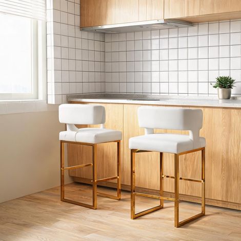 Tabouret de bar design nordique blanc et doré avec assise (1/5)