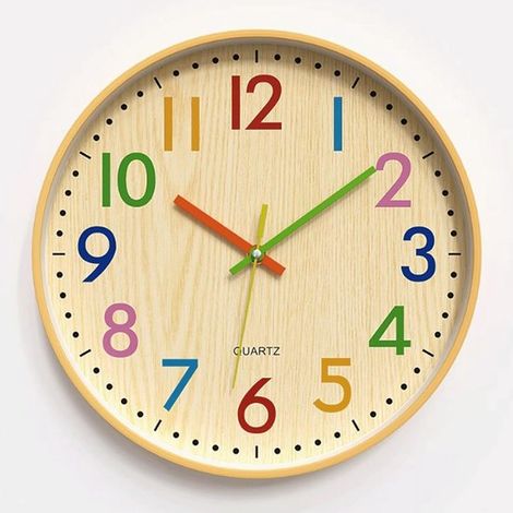 Un reloj de pared silencioso de 30 cm con números de colores, ideal para decorar salones, dormitorios, cocinas y oficinas. (1/5)