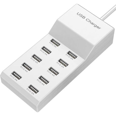 Chargeur mural USB, station de charge USB pour plusieurs appareils, hub de charge intelligent pour plusieurs appareils, chargeur de bureau à 10 ports (1/5)