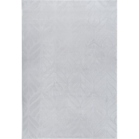 Alfombra de pelo sintético de conejo peluda con motivo de hojas 160 x 230 cm gris claro Mitchell (1/5)