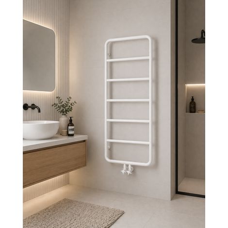 Sèche-serviettes eau chaude - RETRO - 53 x 140 cm - Blanc (1/2)
