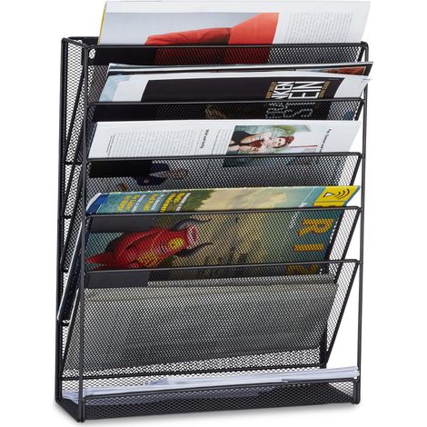 Porte-revues Mural Porte-journaux Porte-Magazines 6 casiers HxlxP: 40 x 32 x 10 cm, Noir (1/5)