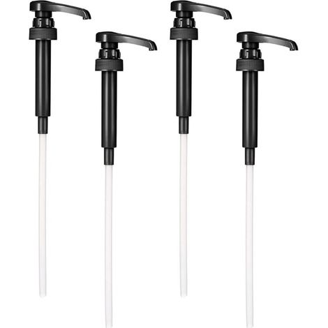 4-Piece Syrup Pump, Syrup Dispenser Pump, Plastic Replacement Syrup Pump with Hose, Reusable Dosing Pump, Comes with 4 Long Hoses, Can Be Trimmed, Black (1/5)