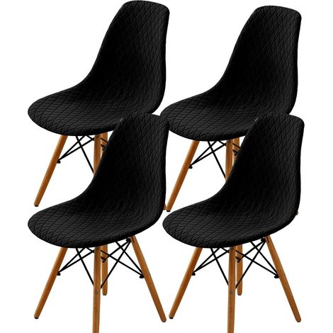 Coprisedie a conchiglia, stile medievale-moderno, jacquard, senza braccioli, lavabili, adatti per cucine e sale da pranzo (nero, confezione da 4).