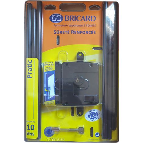 Bricard – Serrure multipoint en applique verticale 5 points – Pour portes jusqu'à 50 mm d'épaisseur – Manœuvre souple par bouton de tirage – Gâche renforcée (1/5)