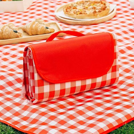 Couverture de Pique-Nique Imperméable 100x150 cm, Tapis de Camping Anti-Sable Extra-Large pour Jardin, Parc et Voyage, Rouge (1/5)