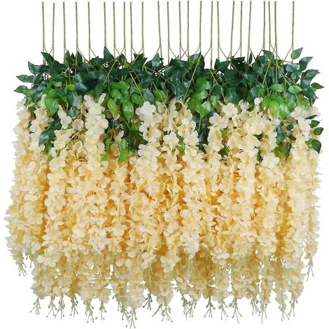 Fleurs artificielles de glycine couleur champagne en soie pour la décoration de la maison, des mariages et des fêtes (26 pièces) (1/5)