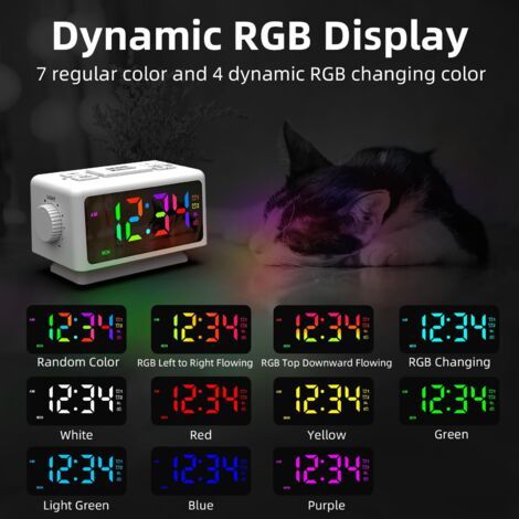 Sveglia Digitale da Camera, Luci Notturne RGB Multicolori, Display Numerico Regolabile, Alimentazione USB, Radiosveglia FM per Dormiglioni (Bianco) (1/4)