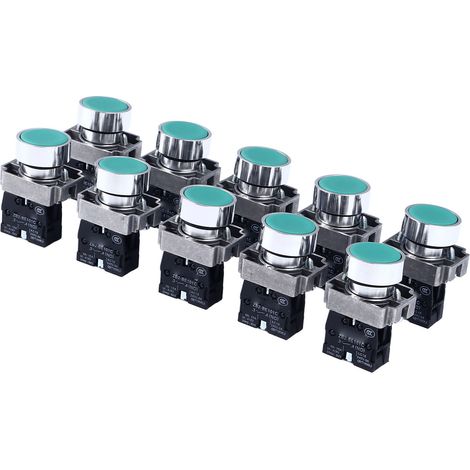 Lot de 10 interrupteurs à bouton-poussoir à réarmement automatique, tête plate, bouton marche/arrêt, trou de montage de 22 mm, AC240V XB2‑BA31 (1/5)