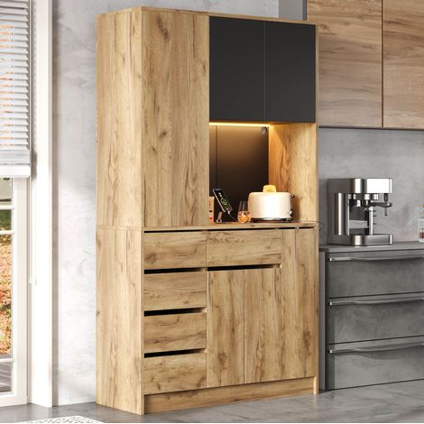 Mobile dispensa alto 105x40x185 cm in MDF nero e naturale con LED salvaspazio – MEUBLIV (1/5)