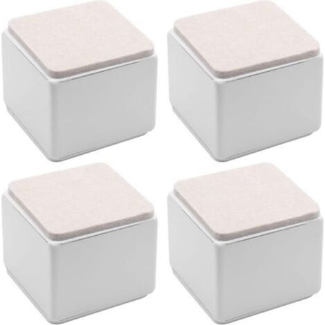 Set mit 4 selbstklebenden, quadratischen und robusten Bettfüßen aus Kohlenstoffstahl für Tische und Sofas, die die Höhe um 5 cm erhöhen, inklusive Filzgleitern, weiß (1/5)