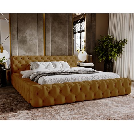 Emporius Lit double 180x200 cm Vigo - glamour, velours lit coffre avec sommier, Doré (1/5)